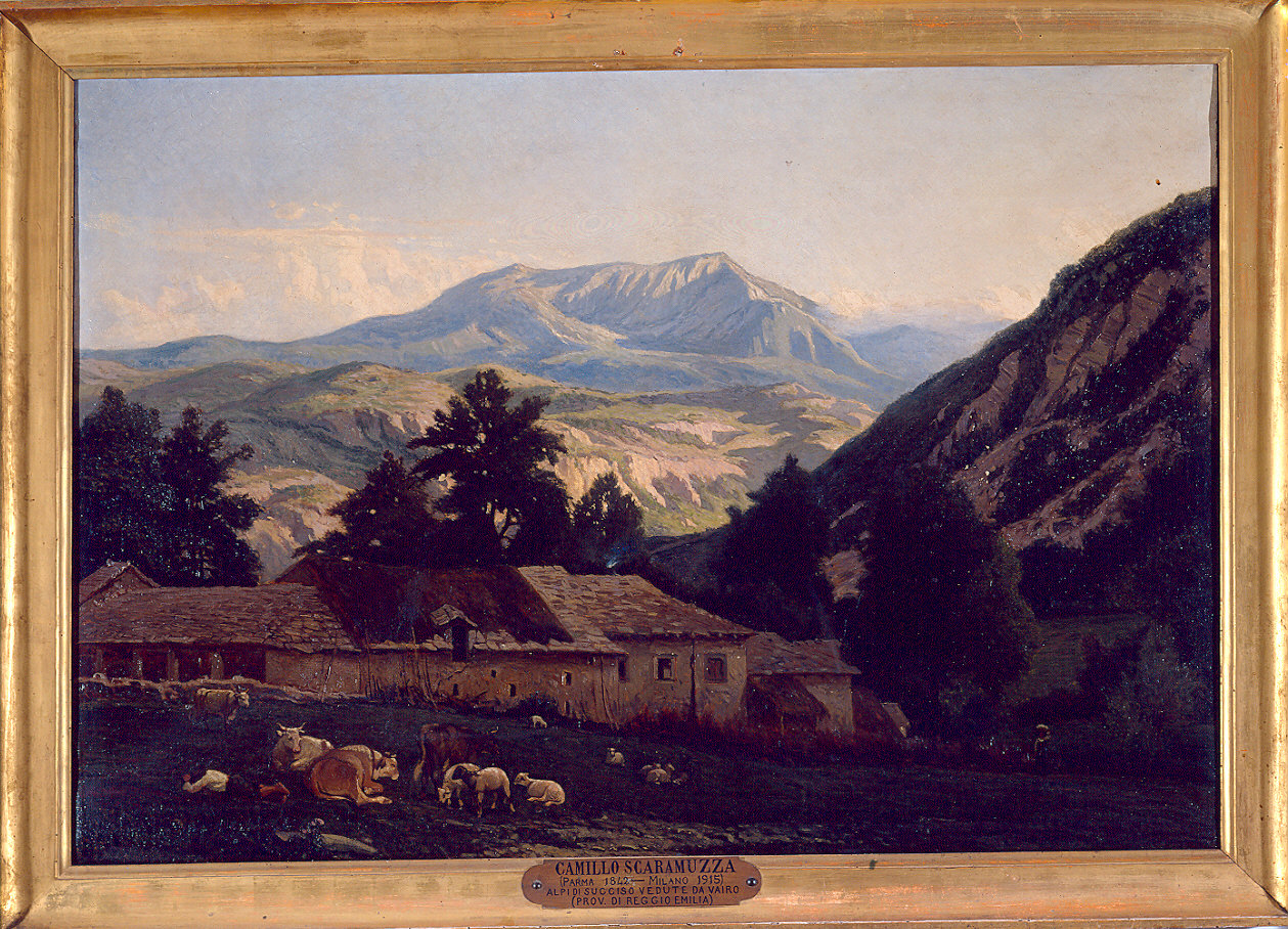 Alpi di Succiso viste da Vairo (dipinto) di Scaramuzza Camillo (sec. XIX)