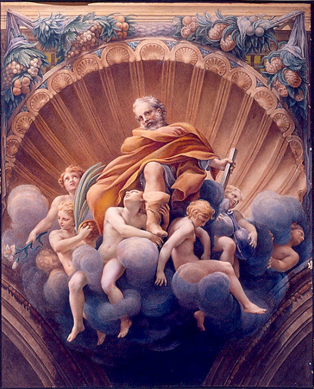 Pennacchio con San Giuseppe (dipinto) di Raimondi Carlo, Toschi Paolo (sec. XIX)