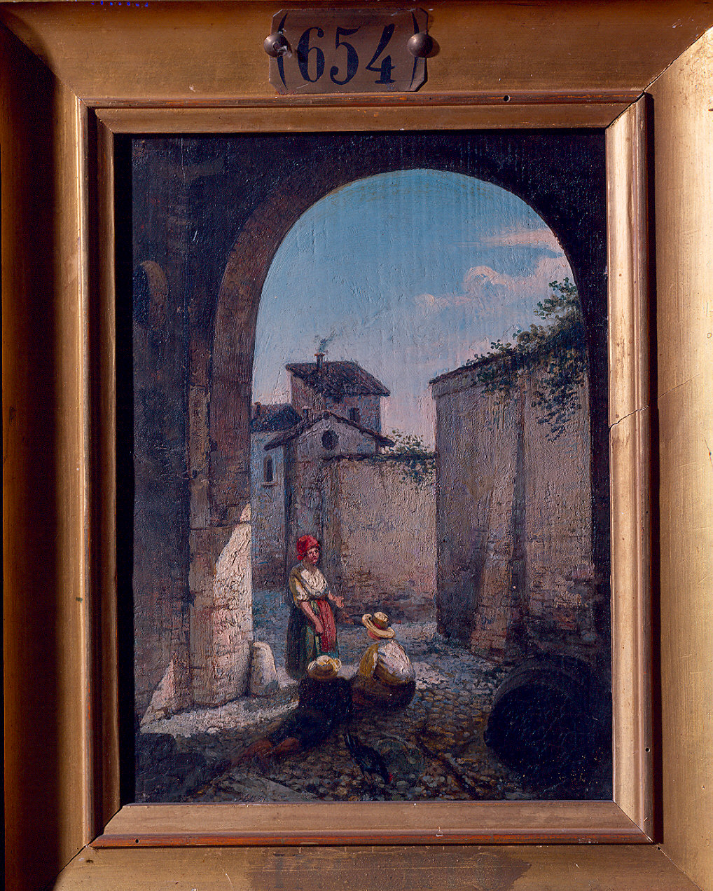 Interno di cortile a Pontremoli (dipinto) di Ferrari Guido (sec. XIX)