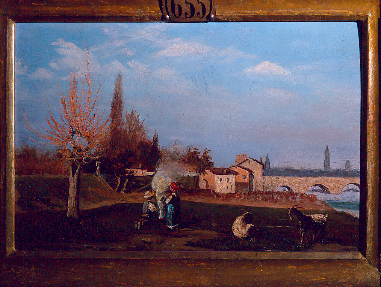 Il ponte Dattaro presso Parma (dipinto) di Furia Eugenio (sec. XIX)