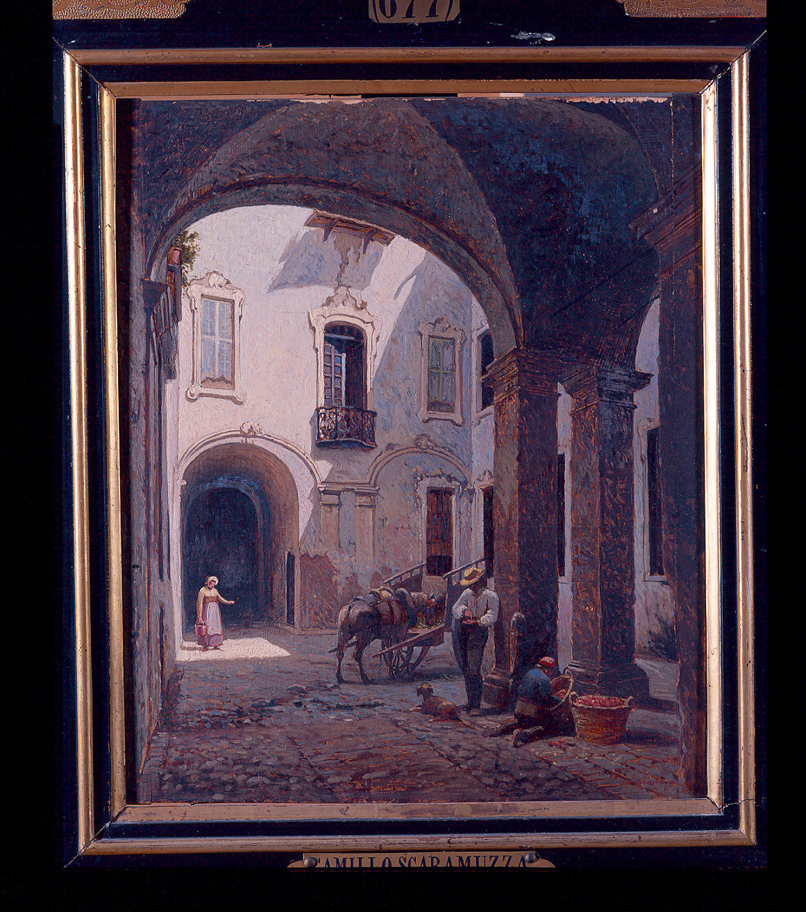 Cortile di Casa Villa a Parma (dipinto) di Scaramuzza Camillo (sec. XIX)