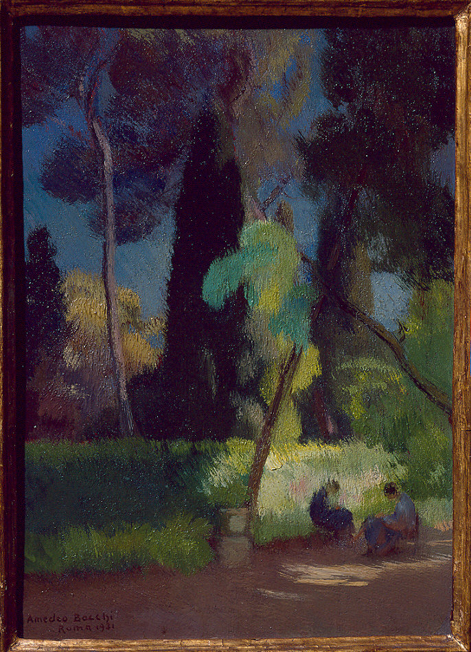 In giardino (dipinto) di Bocchi Amedeo (sec. XX)