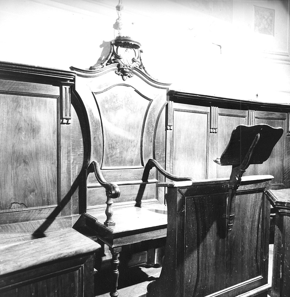 sedia del celebrante, elemento d'insieme - ambito parmense (sec. XVIII)