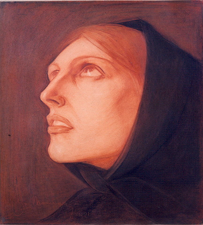 Testa di donna (dipinto) di Monica Ugo (sec. XX)