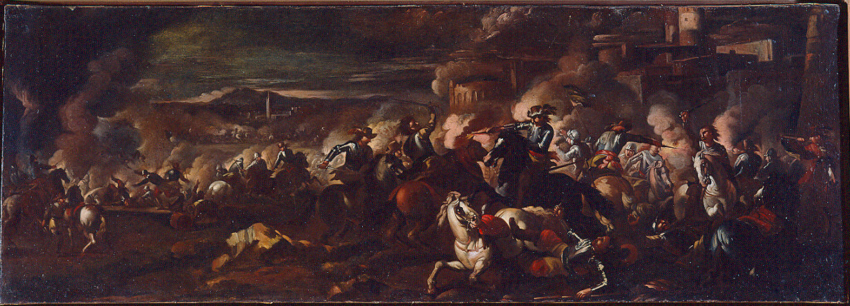 Battaglia al limitare di una fortezza (dipinto) di Monti Francesco detto Brescianino (cerchia) (inizio sec. XVIII)