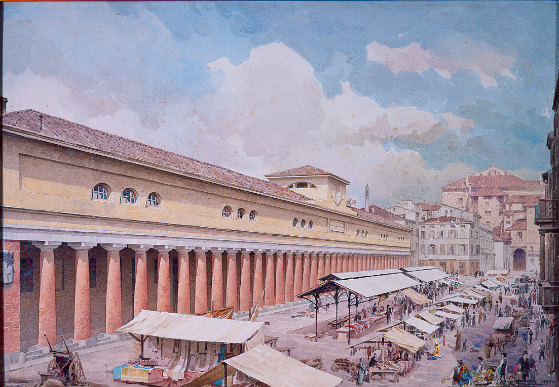 Piazza Ghiaia a Parma (dipinto) di Carmignani Giuseppe (sec. XX)