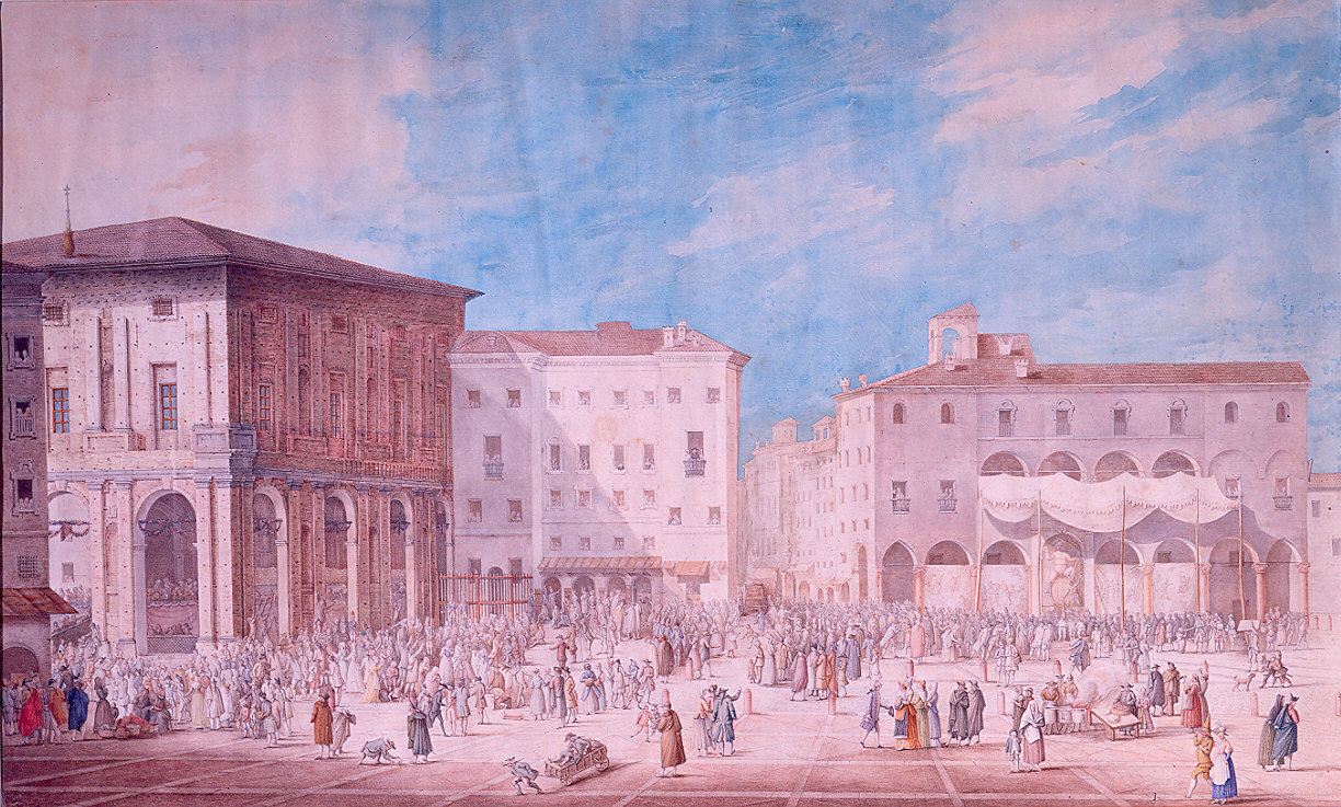 Festa popolare nella piazza di Parma nel 1782 (dipinto) di Martini Biagio (attribuito) (sec. XVIII)