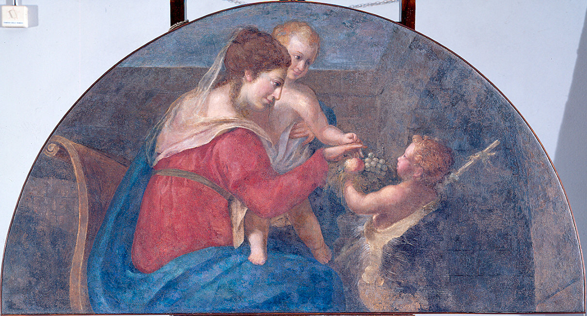 Madonna col Bambino e San Giovannino (dipinto) di Borghesi Giovan Battista (sec. XIX)