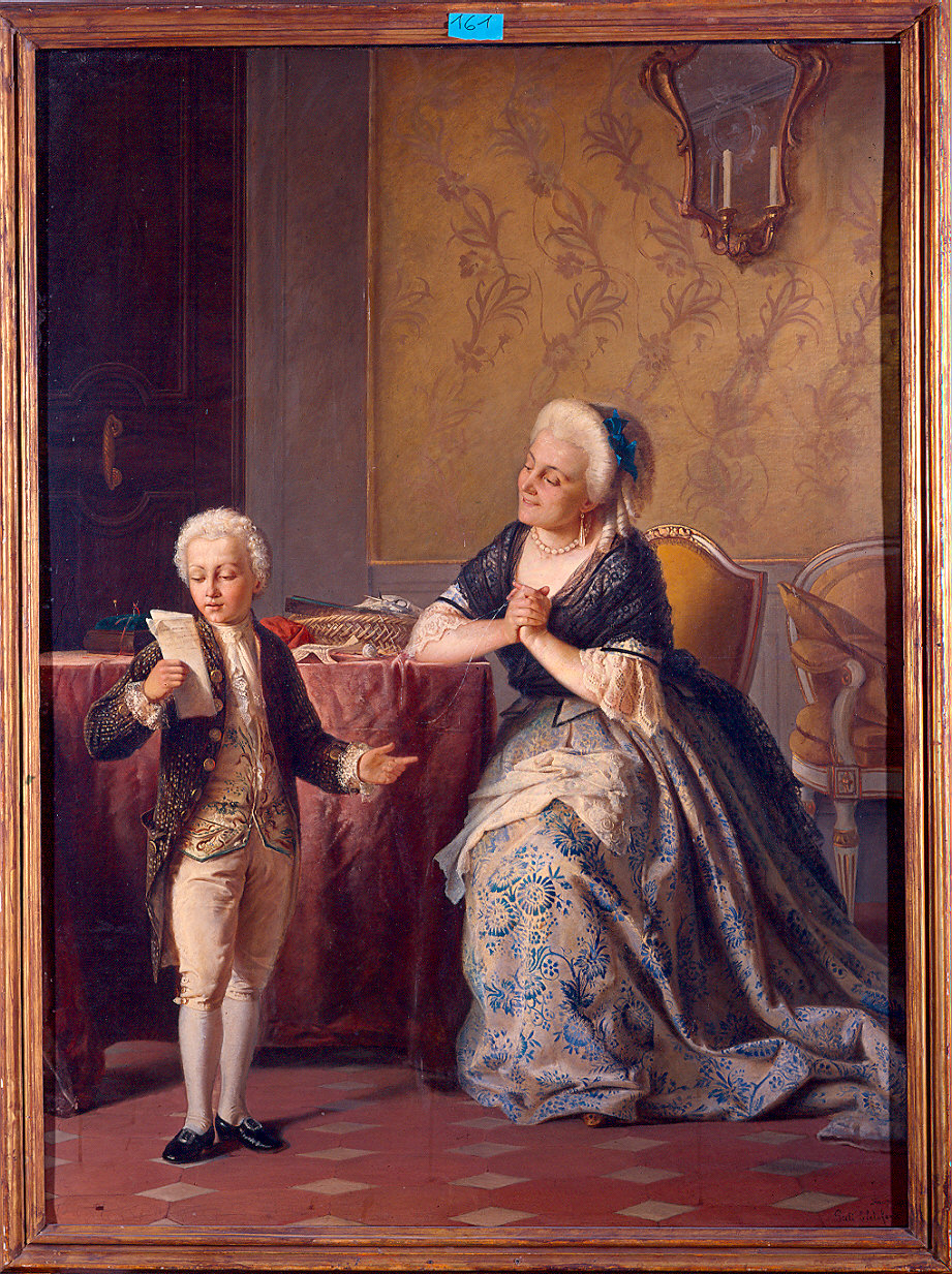 Goldoni giovinetto legge la sua prima commedia alla governante (dipinto) di Preti Cletofonte (sec. XIX)