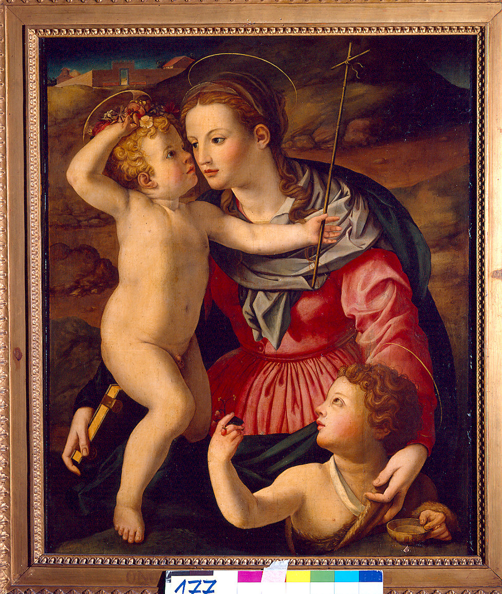 Madonna col Bambino e san Giovannino (dipinto) di Agnolo di Cosimo detto Bronzino (bottega) (sec. XVI)