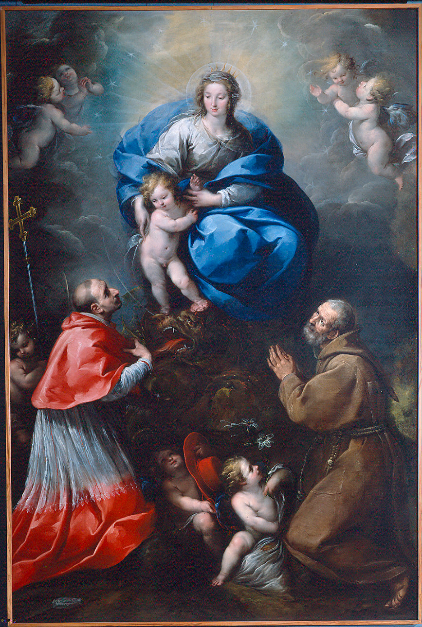 Beata Vergine col Bambino e i Santi Carlo Borromeo e Felice da Cantalice (dipinto) di Nuvolone Carlo Francesco (sec. XVII)