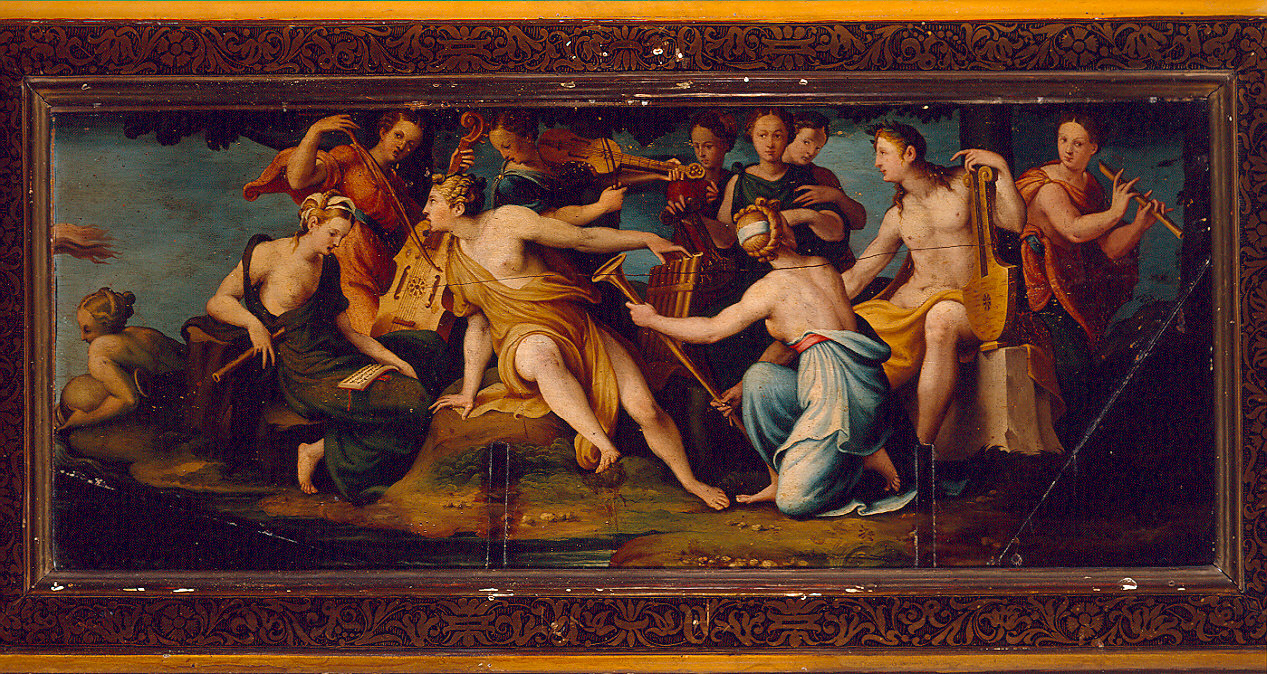 Apollo e le muse (dipinto) di Campi Giulio (attribuito) (sec. XVI)
