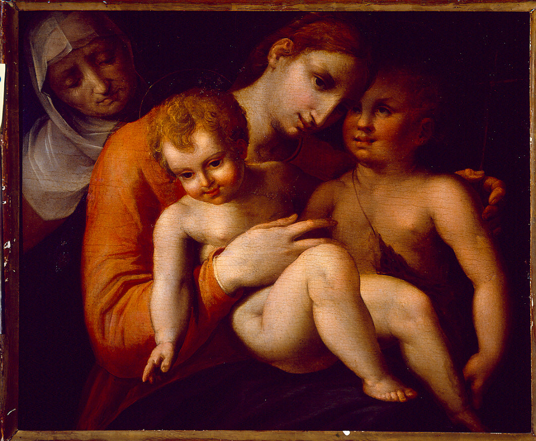 Madonna col Bambino e i santi Anna e Giovannino (dipinto) - ambito toscano (sec. XVI)