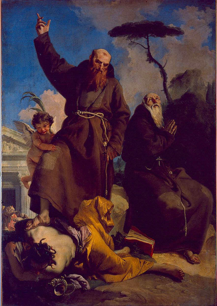 Santi Fedele da Sigmaringen e Giuseppe da Leonessa che calpestano l'Eresia (dipinto) di Tiepolo Giovanni Battista (sec. XVIII)