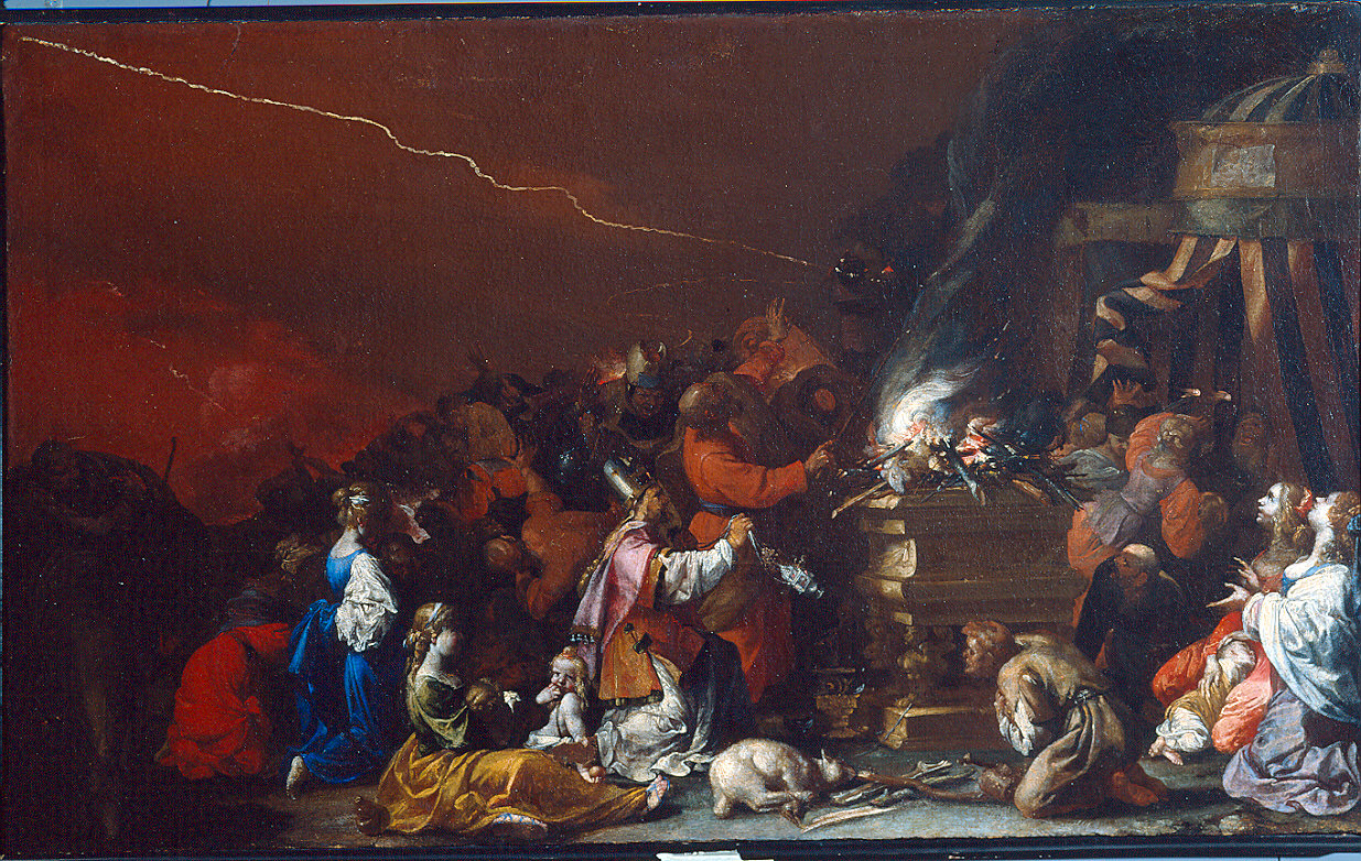 Aronne ferma la peste (?) (dipinto) di Miradori Luigi detto Genovesino (sec. XVII)
