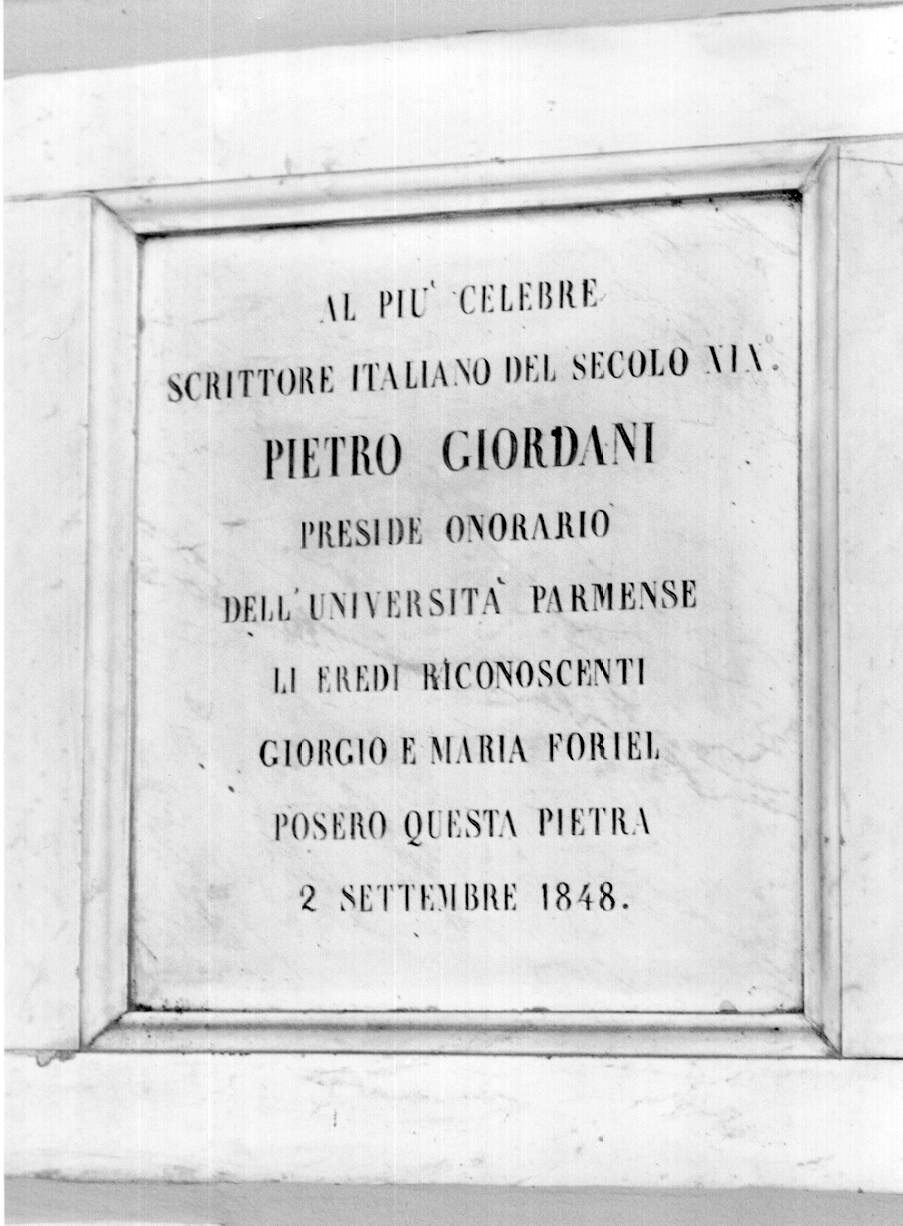 lapide commemorativa - ambito parmense (sec. XIX)