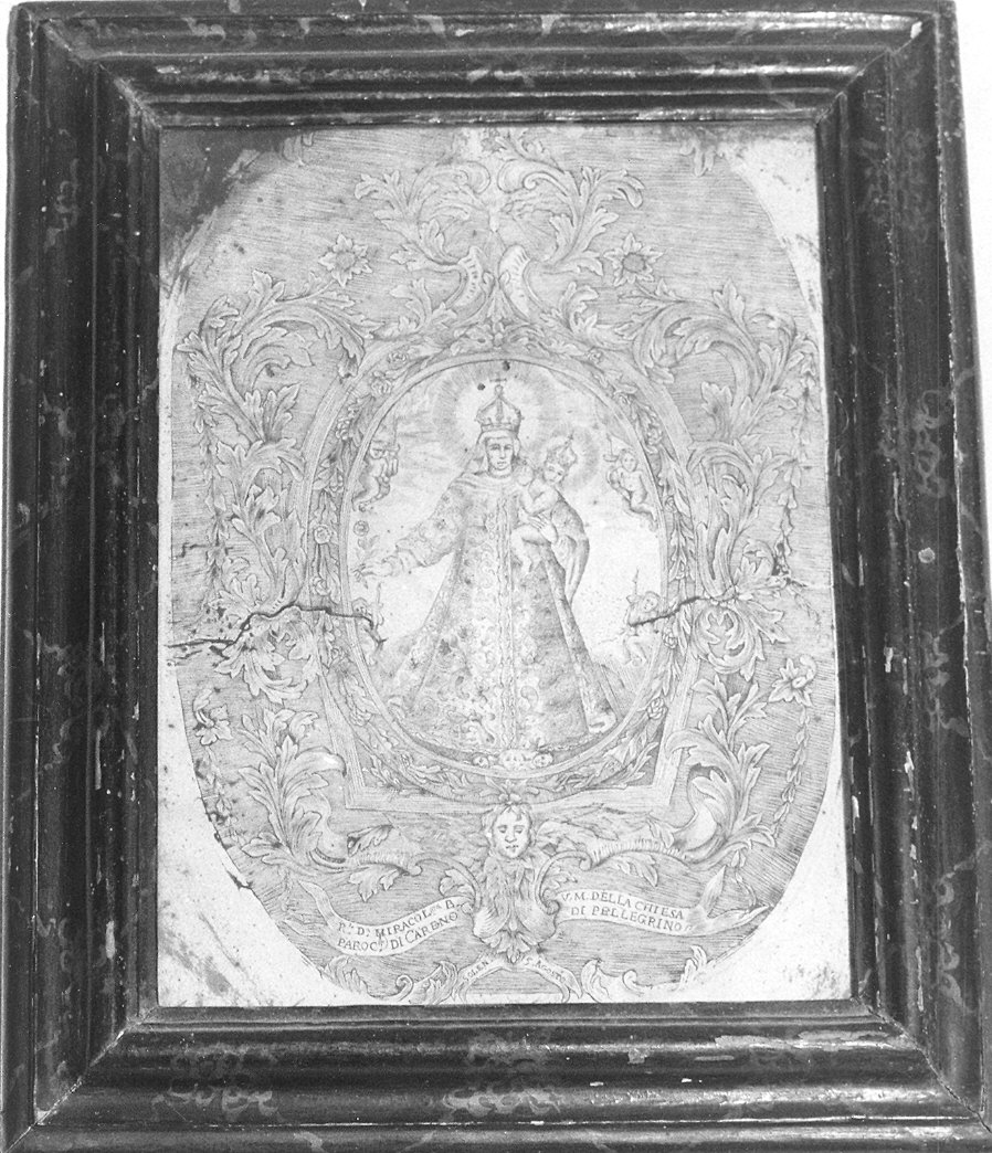 Miracolosa Beata Vergine Maria di Careno, Madonna col Bambino entro cornice decorativa (disegno) - ambito parmense (prima metà sec. XVIII)
