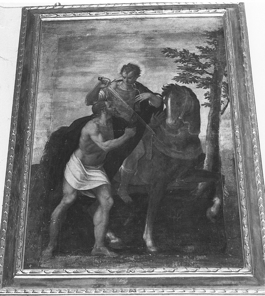 San Martino dona parte del mantello al povero (dipinto) - ambito emiliano (?) (fine/inizio secc. XVI/ XVII)