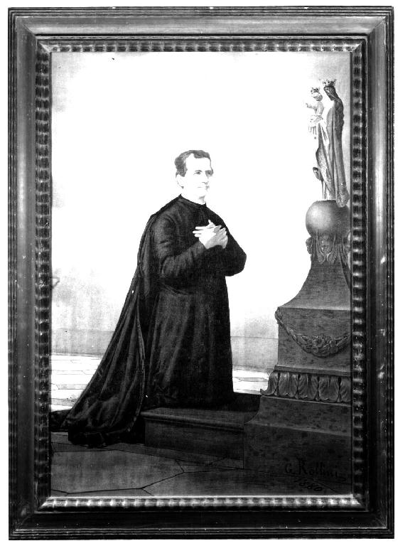 San Giovanni Bosco orante (dipinto) di Rollini G (sec. XIX)