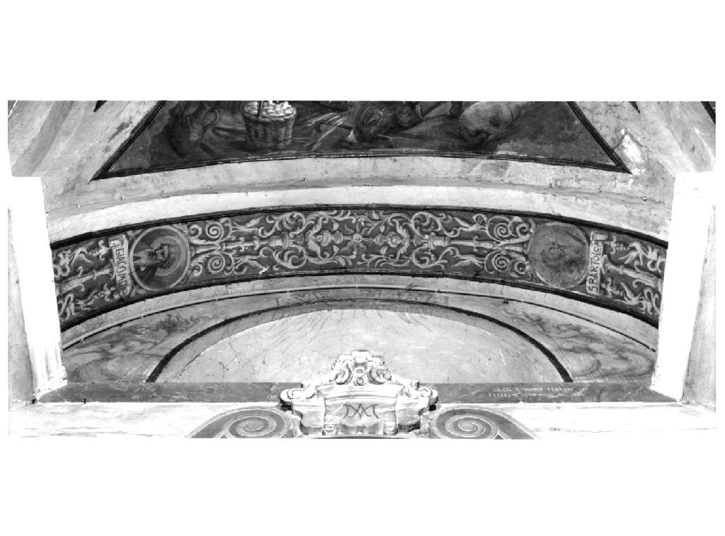 grottesche e clipei con gli apostoli Bartolomeo e Giacomo Maggiore (dipinto, elemento d'insieme) di Musa Romeo (sec. XX)