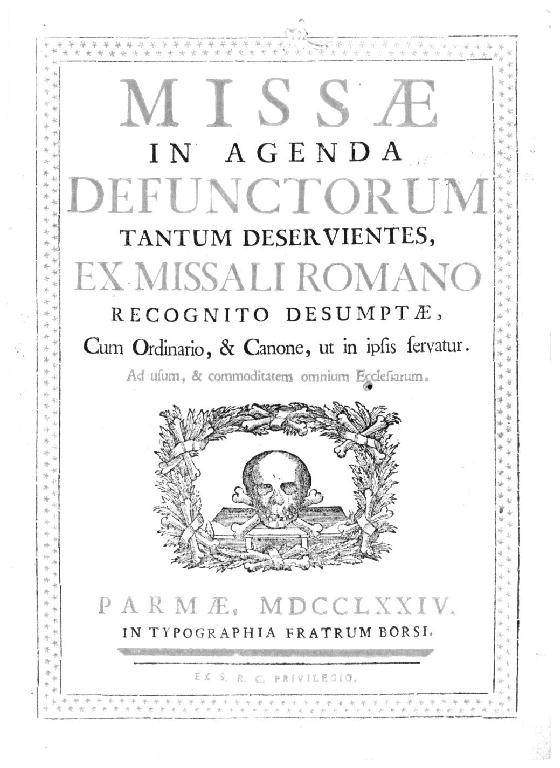 messale per celebrazione funebre - ambito parmense (sec. XVIII)