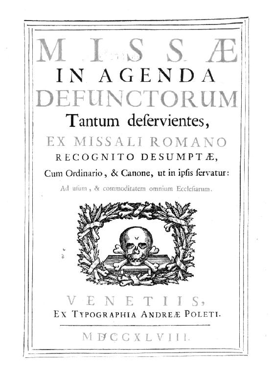 messale per celebrazione funebre - ambito veneziano (sec. XVIII)