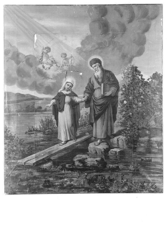 Due santi, santo e santa (oleografia, opera isolata) - ambito parmense (prima metà sec. XX)