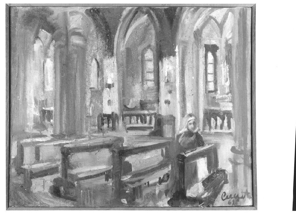 Interno di chiesa, interno di chiesa (dipinto, opera isolata) di Ceresati - ambito parmense (terzo quarto sec. XX)
