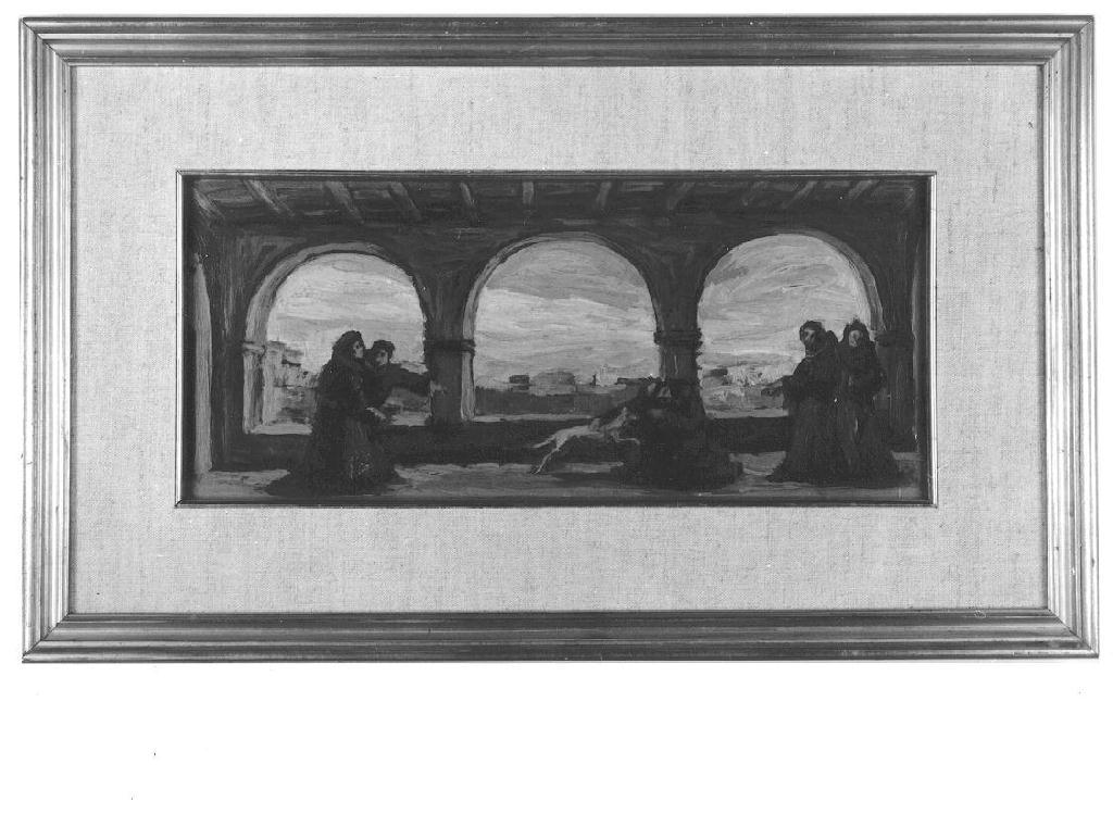 Frati in ricreazione, figure maschili (dipinto, opera isolata) di Borlenghi Aurelio - ambito parmense (seconda metà sec. XX)