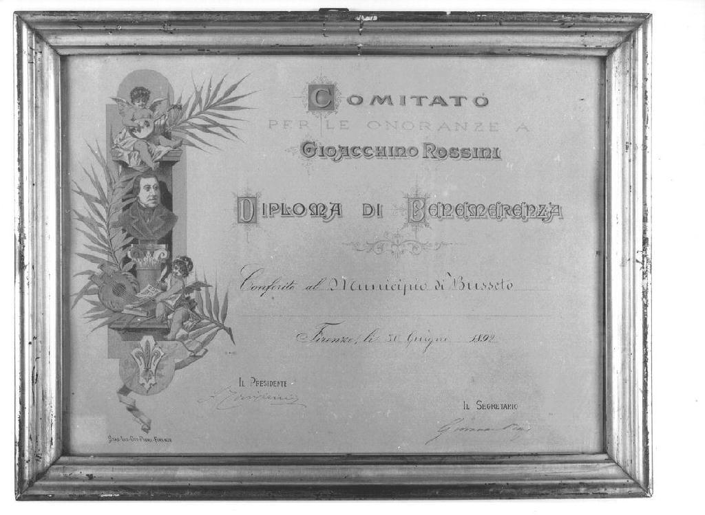 riproduzione fotomeccanica - diploma onorifico, opera isolata di Stabilimento Litografico Ott. Pieri (fine sec. XIX)