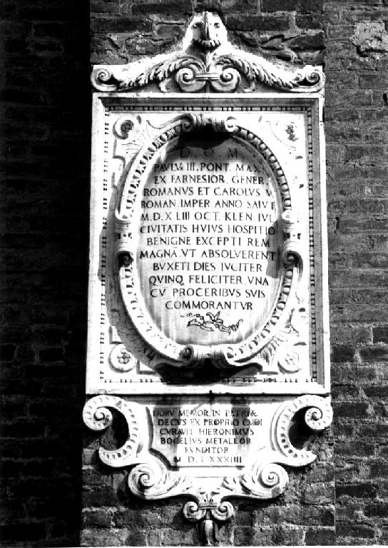 lapide commemorativa - ambito parmense (sec. XVI)