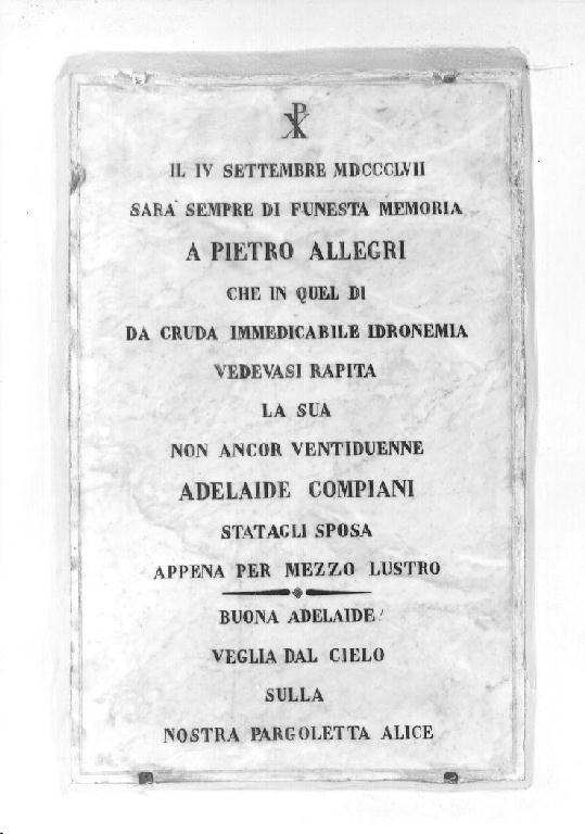 lapide commemorativa, opera isolata - produzione parmense (sec. XIX)