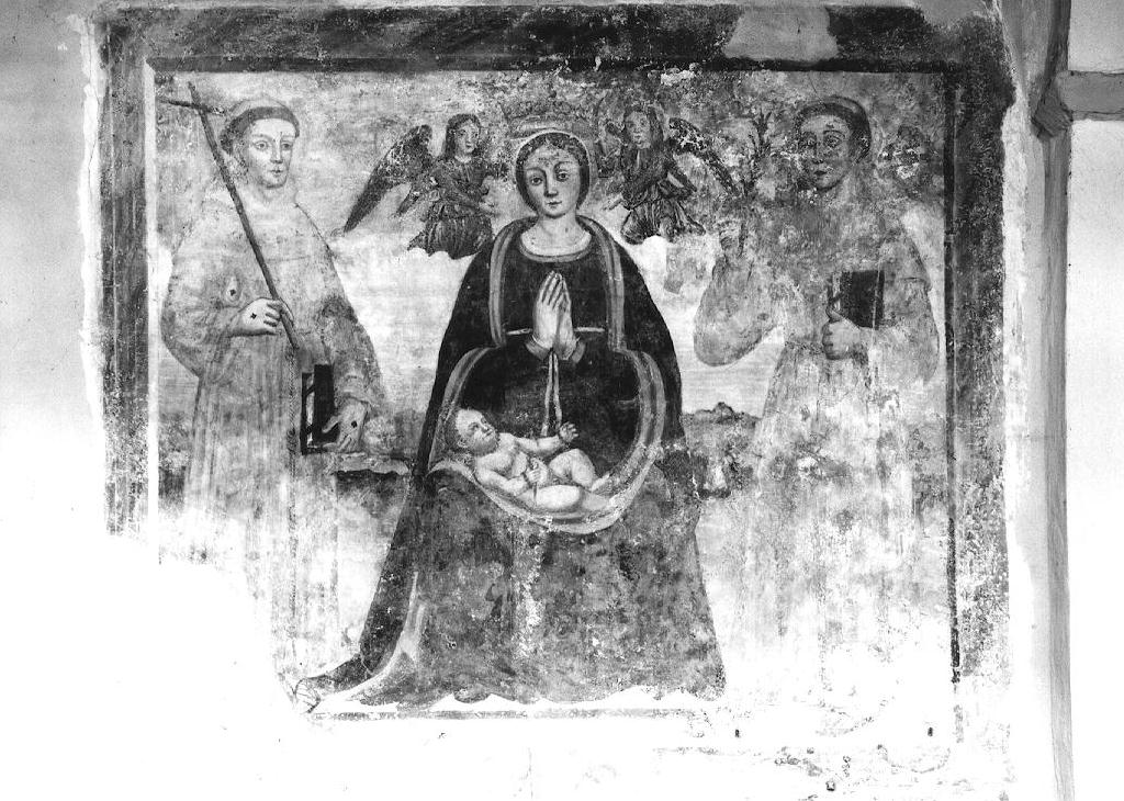 Madonna con Bambino tra San Francesco d'Assisi e Sant'Antonio da Padova (dipinto, frammento) - ambito emiliano-lombardo (primo quarto sec. XVI)
