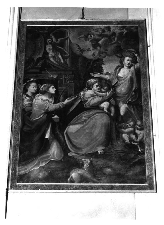 Madonna con Bambino San Giovannino, Santa Lucia, Sant'Agata, Sant'Agnese (dipinto) di Mazzola Bedoli Alessandro (ultimo quarto sec. XVI)