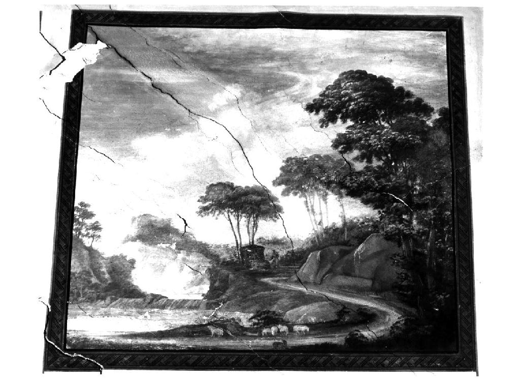 paesaggio fantastico (dipinto, serie) - ambito parmense (inizio sec. XIX)
