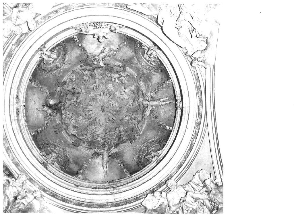 Sacro Cuore di Maria; Fede; Speranza; Carità; Religione; angioletti; motivi decorativi vegetali; quattro Evangelisti (decorazione plastica, complesso decorativo) di Sbravati Giuseppe (sec. XVIII)