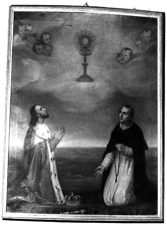 San Domenico e San Luigi IX in adorazione del SS. Sacramento (dipinto, opera isolata) - ambito parmense (sec. XIX)
