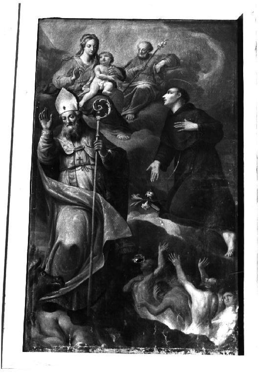 Sant'Antonio da Padova che prega la Sacra Famiglia per le anime purganti e San Silvestro (dipinto) di Ferrari Paolo (metà sec. XVIII)