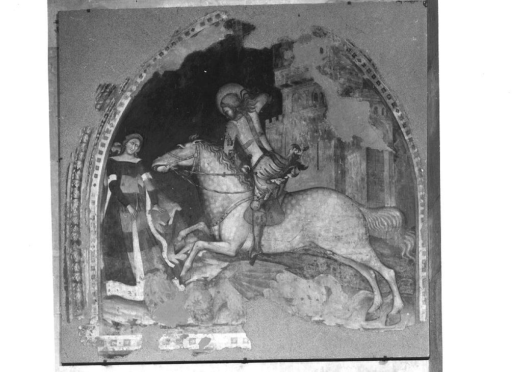 San Giorgio uccide il drago (dipinto, frammento) di Tommaso da Modena (cerchia) (sec. XIV)