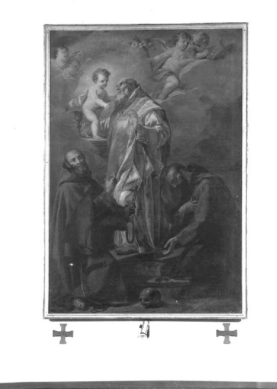 San Lorenzo da Brindisi che adora Gesù Bambino e due Santi cappuccini (dipinto) di Bresciani Antonio (sec. XVIII)