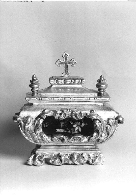 reliquiario a teca - a urna, serie - ambito parmense (terzo quarto sec. XVIII)