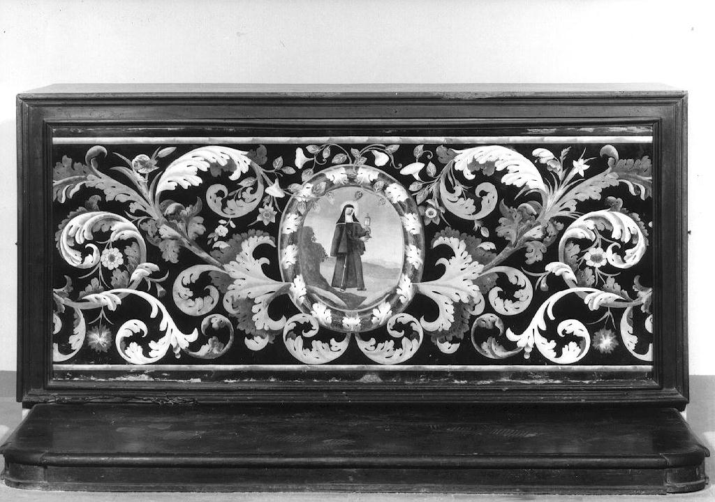 motivi a girali vegetali e ovato con Santa Chiara (paliotto) di Pozzuoli Giovanni (attribuito) (inizio sec. XVIII)