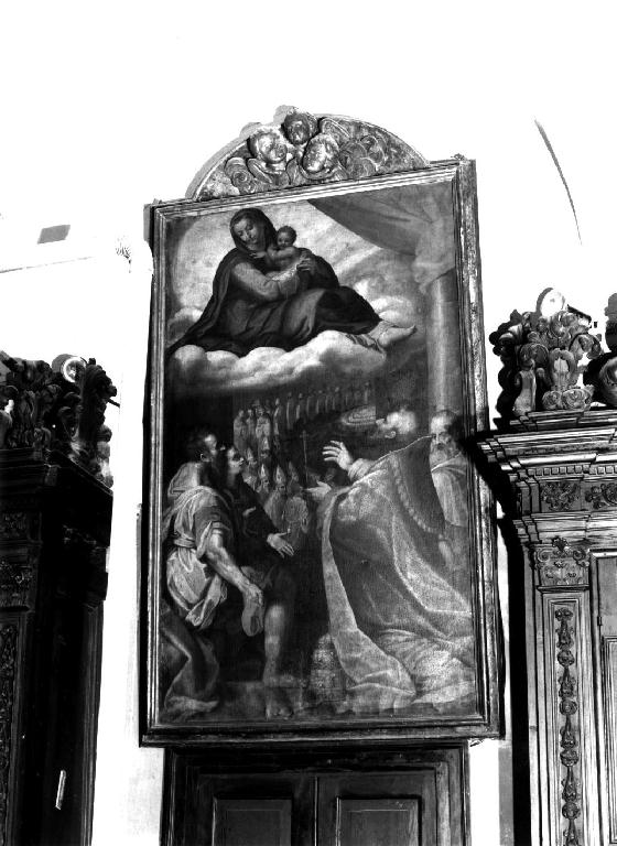 Madonna con Bambino in gloria con San Rocco, San Sebastiano, San GregorioMagno e un diacono (dipinto, opera isolata) di Tinti Giovan Battista (fine sec. XVI)