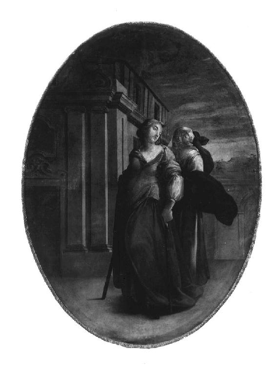 due figure femminili davanti al santuario di Fontanellato (dipinto) di Rubini Pietro (sec. XVIII)