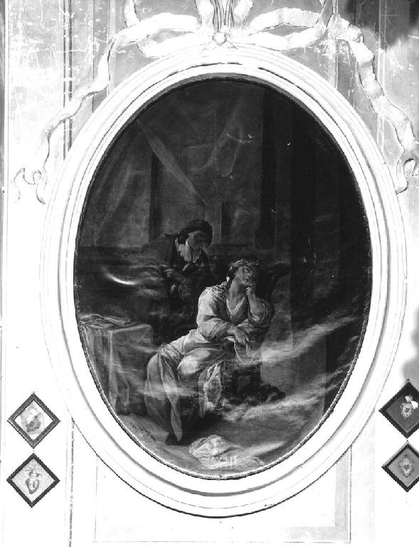 giovane uomo si avvicina a donna seduta (dipinto) di Rubini Pietro (sec. XVIII)
