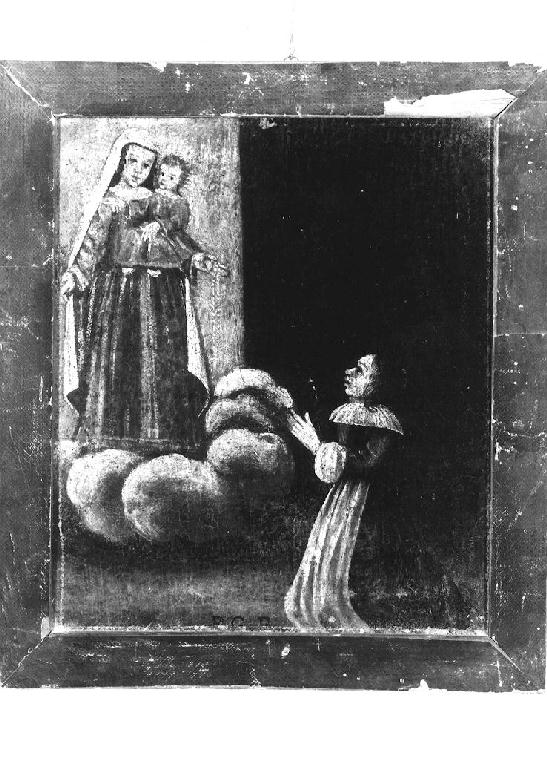 Madonna del Rosario appare a donna che prega (ex voto dipinto) - ambito parmense (sec. XVII)