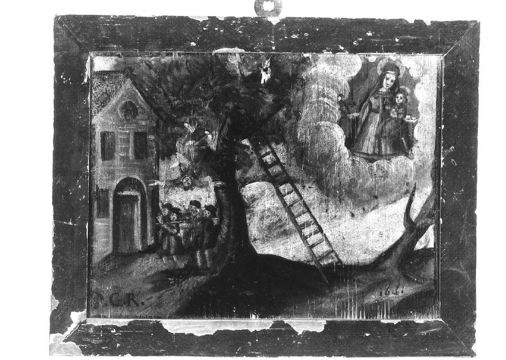 Madonna con Bambino appare mentre una donna precipita da un albero (ex voto dipinto) - ambito parmense (sec. XVII)