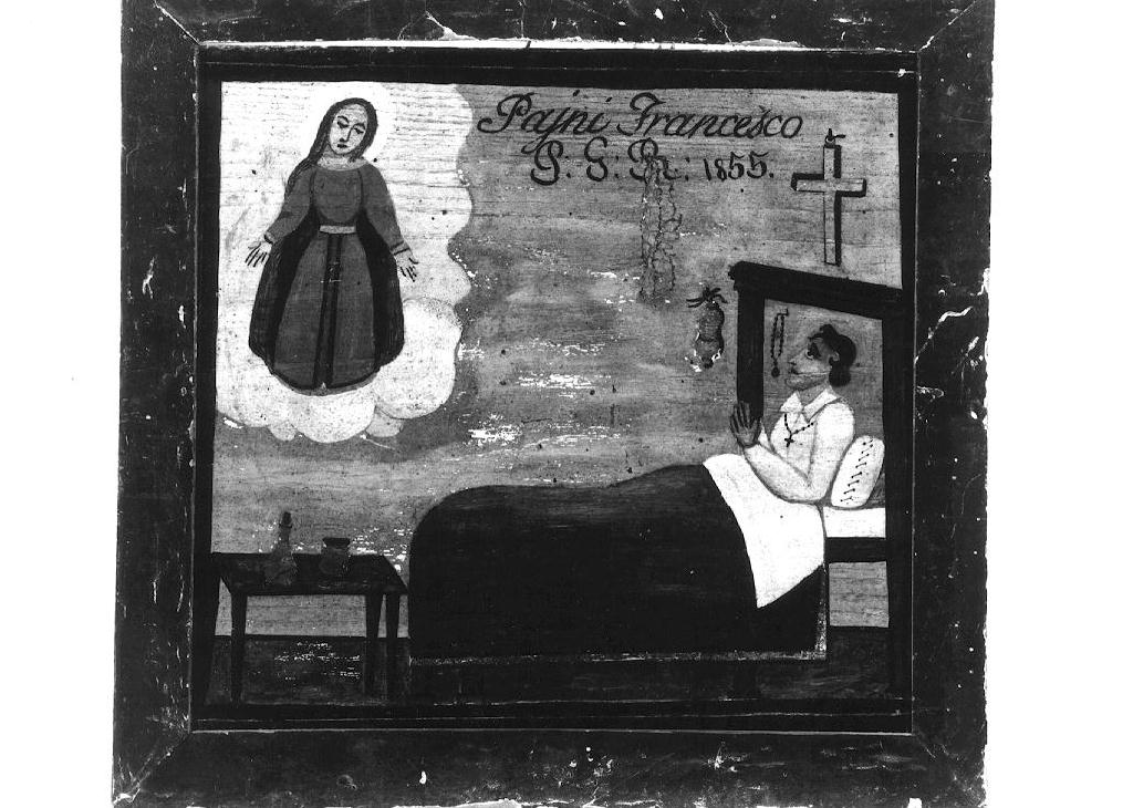 Madonna appare a uomo malato (ex voto dipinto) - ambito emiliano (sec. XIX)