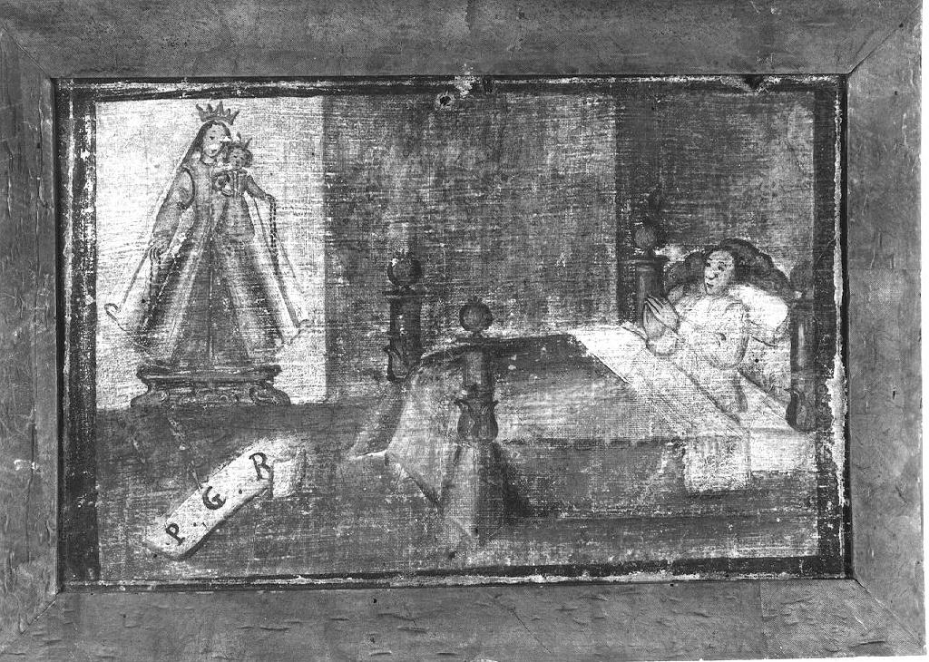 Madonna con Bambino appare al capezzale di un malato (ex voto dipinto) - ambito parmense (sec. XVIII)