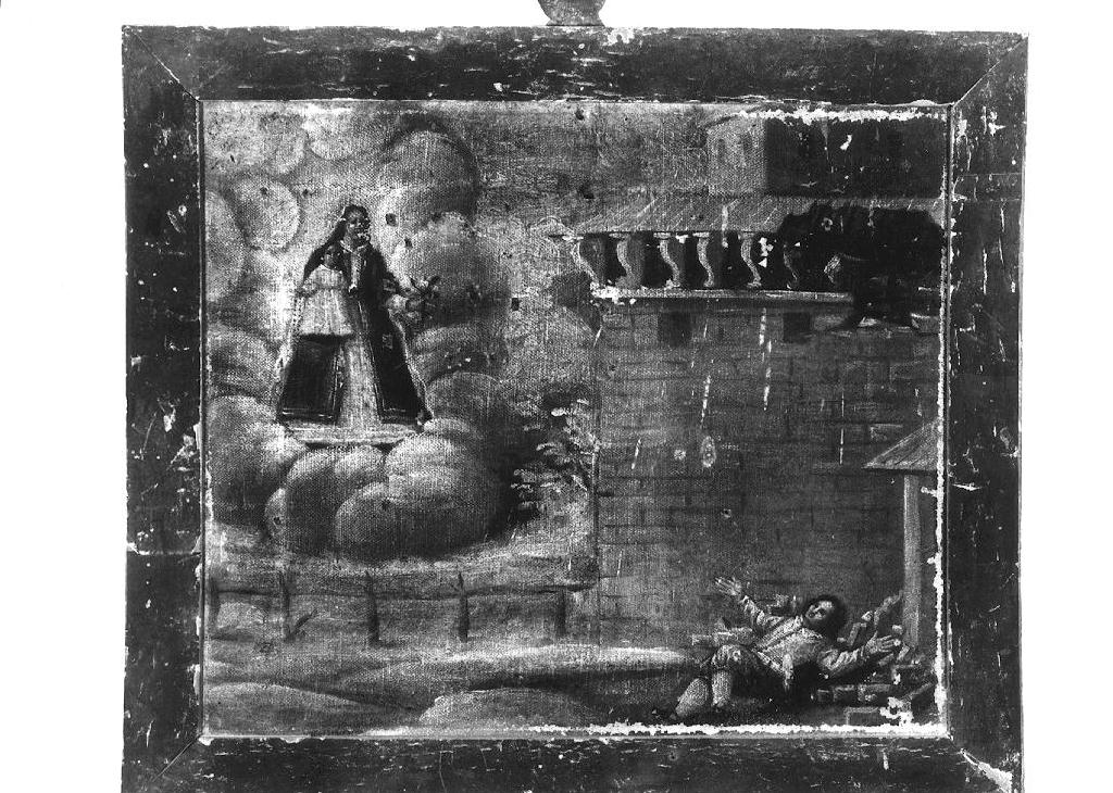 Madonna del Rosario appare a uomo caduto da una torre (ex voto dipinto) - ambito emiliano (sec. XVII)
